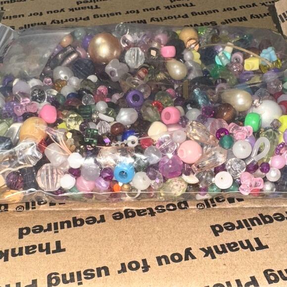 Mixed Craft Beads Lot 1.73 lb Assorted Colors Shapes Pony Acrylic Plastic Bulk - Picture 1 of 1